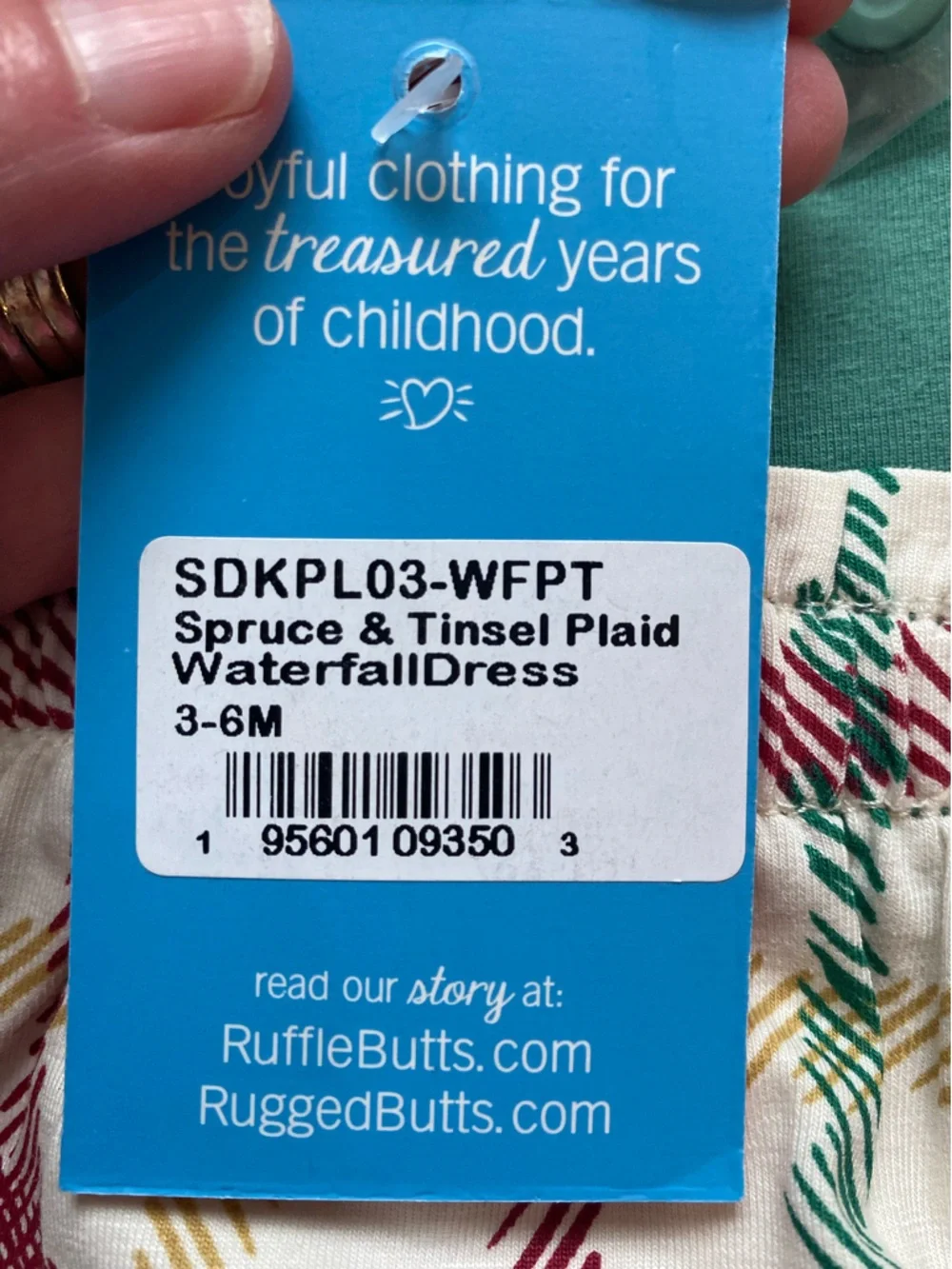 NWT RuffleButts Spruce & Tinsel Checked Plaid Printed Waterfall Dress girls 3-6M